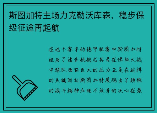 斯图加特主场力克勒沃库森，稳步保级征途再起航